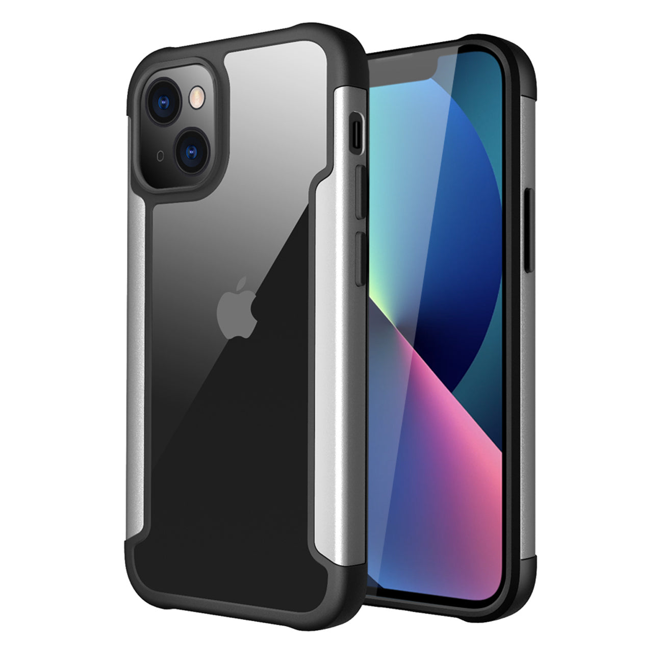 High Quality Clean PC,TPU and Metal Bumper Case For iPhone 13 Mini In Silver